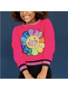 Lola + The Boys Flower Power Sequin Sweatshirt Pink Girls Size 4